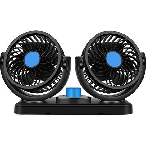 Ventilateur Voiture - Double Tete - 12 V - 10 W - Prise Allume-Cigare - Pour Circulation Air Interieur Auto - 1 Unite (1/5)