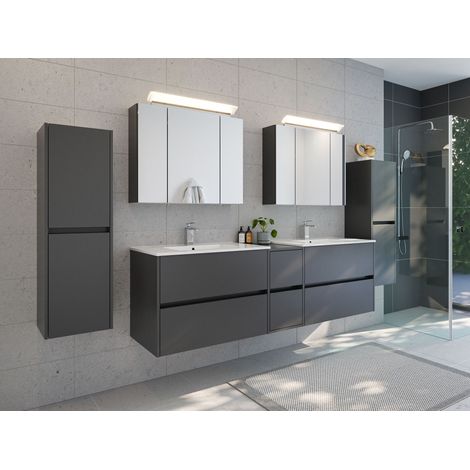 Badmöbelset Taifun 190cm 5tlg mit 2x Spiegelschrank und 2x Seitenschrank grafit