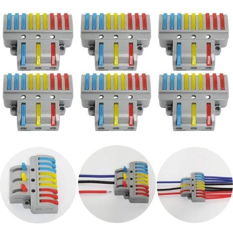 Connecteur Electrique,6 Pcs 3 in 9 out Connecteur Conducteur Compact, Bornier Câble Connecteur Ressort Rapide, Avec vis de montage (1/4)