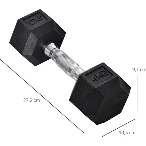 Jeu de 2 haltères hexagonales en fonte, poignée moletée, poids en métal avec revêtement caoutchouc noir, 2 x 4 kg, idéal pour la musculation à domicile (1/5)