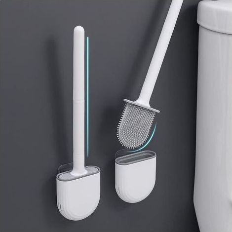 Toilettenbürste – Flexibler Silikonkopf – Langer, rutschfester Griff – Selbstklebende Wandhalterung – 360°-Reinigungswinkel – 1 Stück (1/5)