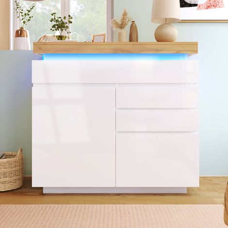 Commode buffet 115x110x39 cm blanc brillant avec 2 portes (1/5)