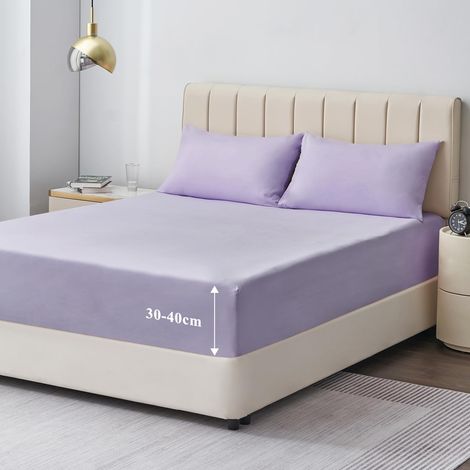 Drap Housse 160x200 Grand Bonnet 40 cm Drap Housse 2 Personnes 160 x 200 Grand Bonnet 40 cm Matelas en Microfibre avec Élastique Tout Autour, Lavande (1/5)