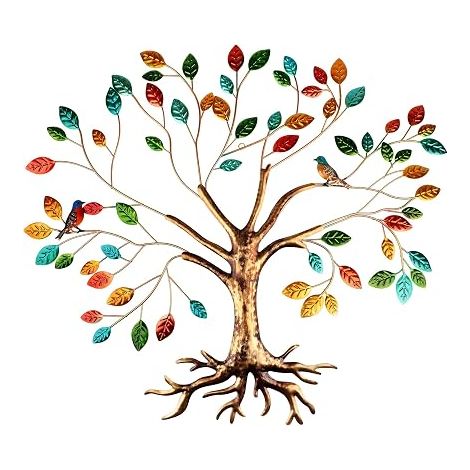 Metal Wall Decoration Tree of Life Wall Decoration Hanging Tree Art with Leaves and Hummingbirds for Living Room Bedroom Garden Home (1/5)