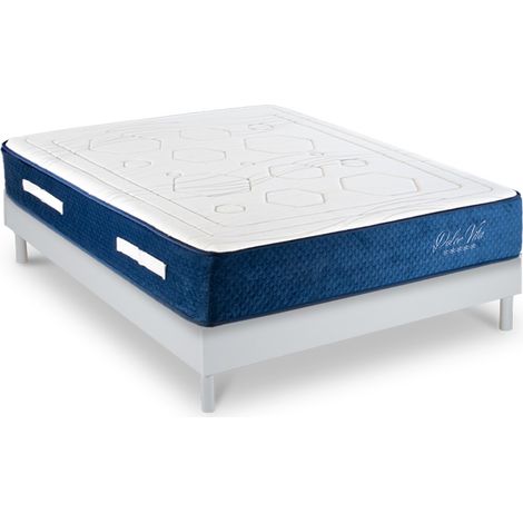 Ensemble Matelas Dolce Vita Ressorts ensachés Accueil mémoire 28cm et Sommier Bois Blanc 180x200cm (1/5)