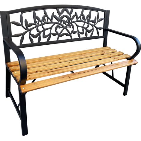 Banco de jardín REO Negro con madera lacada y patas de acero de 118 cm de ancho (1/3)