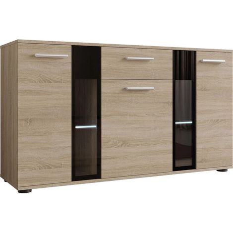 Cómoda Genio, Roble Sonoma, Con cajones y puertas, Número de cajones: 1, 80x141x41cm, LED
