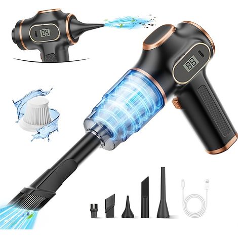 Aspirateur Main 2-en-1 – Aspiration Puissante, Recharge USB. Avec Filtres Lavables & Kits Accessoires. Pour Voiture/Bureau/Maison. (1/5)