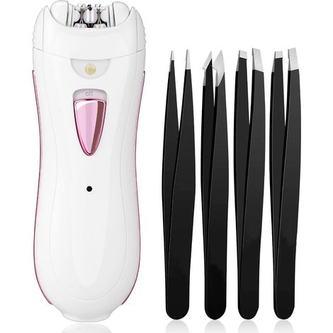 Epilateur Visage Femme Rechargeable Sans Fil, 4 Pinces Incluses Mini Epilateur Electrique Femme Visage avec Lumière LED pour épiler le Visage la Zone Bikini et d’autres Peaux Sensibles (1/5)