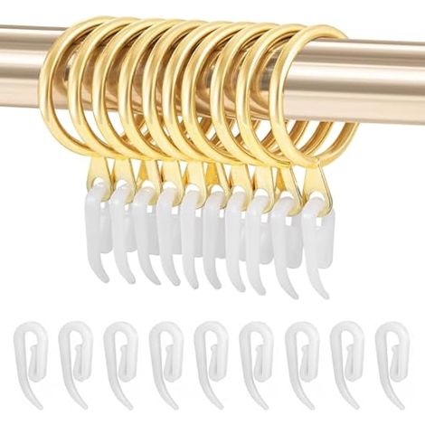 24 anneaux métalliques pour rideaux avec crochets en plastique, diamètre intérieur 30 mm (or) (1/5)