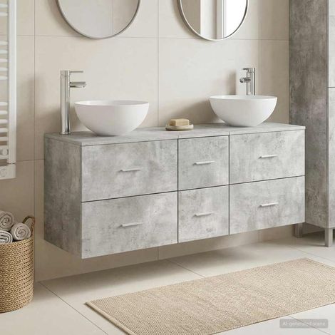 vidaXL Bathroom Cabinet Set 3 pcs Concrete Grey 129 x 35 x 80 cm (1/5)