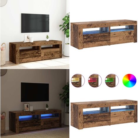 vidaXL Meuble TV avec lumières LED vieux bois bois d'ingénierie