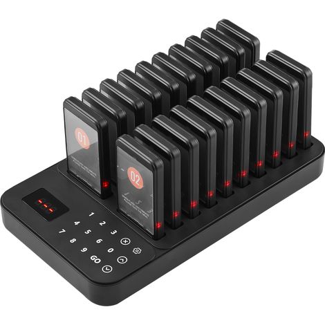 Mophorn Sistema de Buscapersonas Inalámbrico para Restaurantes Largo Alcance de 400m Buscapersonas para Hacer Colas con Vibración y Parpadeo 20 Zumbadores Cuadrado para Restaurantes, Cafeterías, Tiend