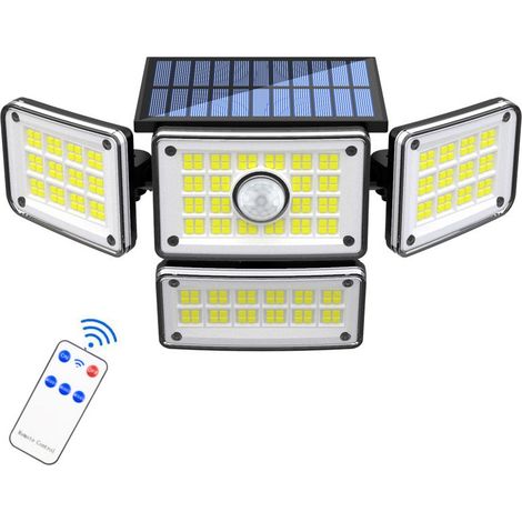 Lampes solaires d'extérieur à 4 têtes, 224 LED,3000lm, avec capteur de mouvement, étanche IP65, avec télécommande et 3 modes (1/5)