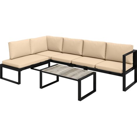 GagaSet de mobilier de jardin 4 pièces Canapé 2 places Chaise sans accoudoir Table basse Khaki (1/5)
