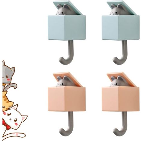 Kreativer Klebe-Kleiderhaken, niedlicher Katzen-Schlüsselanhängerhaken, ausklappbarer Katzen-Wandhaken, süßer Haustierhaken zur Dekoration (1/5)