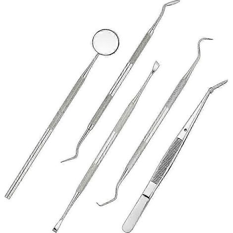 Kit d'hygiène dentaire 5 pièces en acier inoxydable : gratte-dents, sonde, pince à épiler, outils professionnels (1/5)