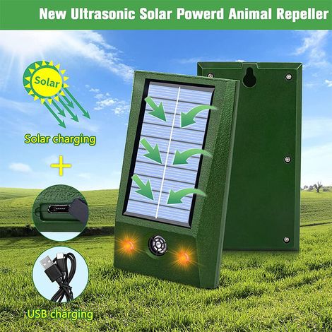 Outdoor ultrasonic repellent for birds, dogs and cats – with red/white strobe LED, IP65 waterproof, for use in gardens/patios/warehouses