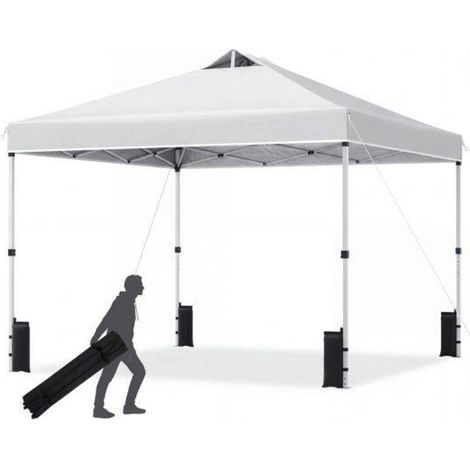 Set 300 x 300 cm tente pliante pop-up blanche avec 4 sacs de sable, piquets et sac à roulettes pour extérieur (1/5)