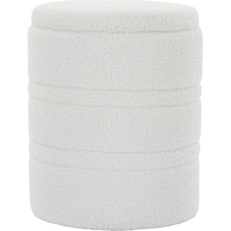 Salon, chambre ou entrée - pouf de rangement rond blanc, tabouret avec assise sherpa et espace 33 L (1/5)