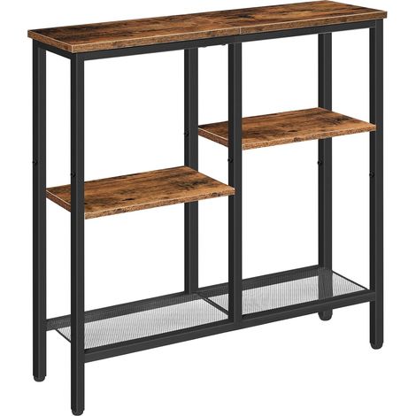 Table Console, Table d’Appoint de 75 cm, Bout de Canapé, Table d’Entrée Industrielle à 4 Niveaux, pour entrée, Salon, Couloir, Marron Rustique et Noir (1/5)