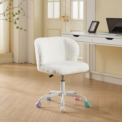 Chaise de bureau pour fille en fausse fourrure de lapin, de coiffeuse pivotante, mignonne et réglable, bureau chambre, bureau beige