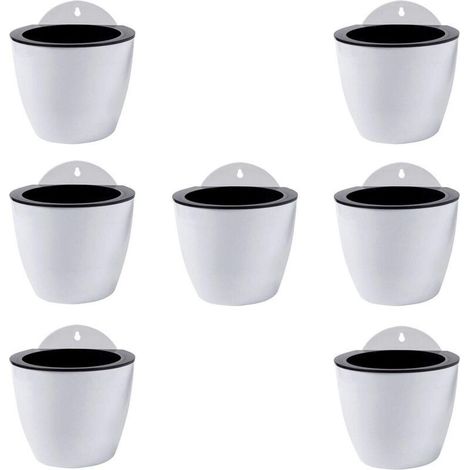 Jardinières Suspendues À Arrosage Automatique Lot De 7 Deco Mural Pot De Fleur Interieur, Exterieur Decoration Murale Fenêtre Blanc Plastique, Moyen, 13 Cm (1/5)