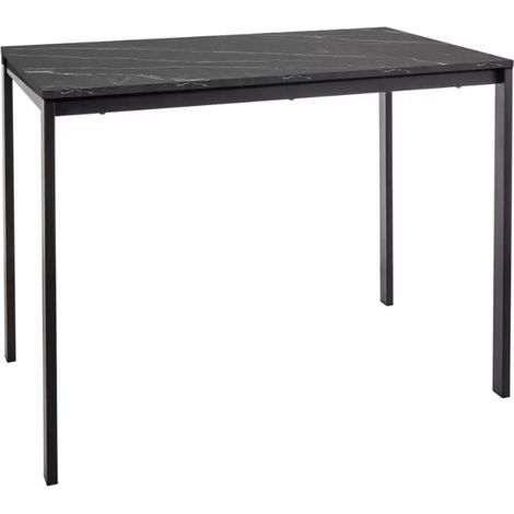 Table rectangulaire avec plateau effet marbre noir et pieds noirs - AMEL