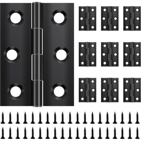 Confezione da 10 cerniere pieghevoli, 44 mm × 31 mm, in acciaio inox, nere, piccole, per porte, finestre e armadi, con 60 viti.