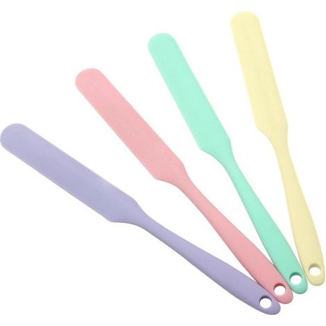 Set di 4 spatole da cucina in silicone con rivestimento antiaderente e resistente al calore, ideali per torte e creme, 25 cm, 4 colori. (1/5)