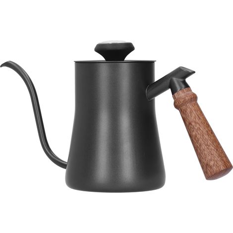650-ml-Kaffeekanne aus Edelstahl mit langem, dünnem Ausguss und Thermometer, schwarzer Wasserkocher (1/5)