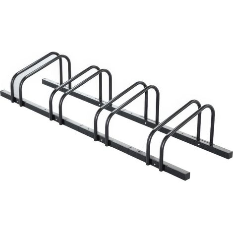 Support de vélo au sol pour 4 vélos, support de stationnement pour roues de 48,3 à 73,7 cm, largeur maximale des pneus 5,1 cm, usage intérieur ou extérieur (noir) (1/4)