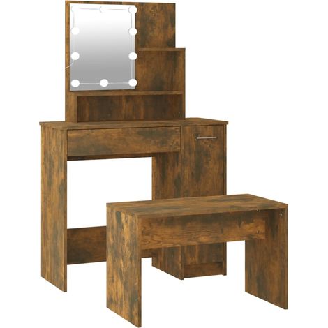 Maison Exclusive - Set Tavolo da Toeletta con LED Rovere Fumo in Legno Multistrato