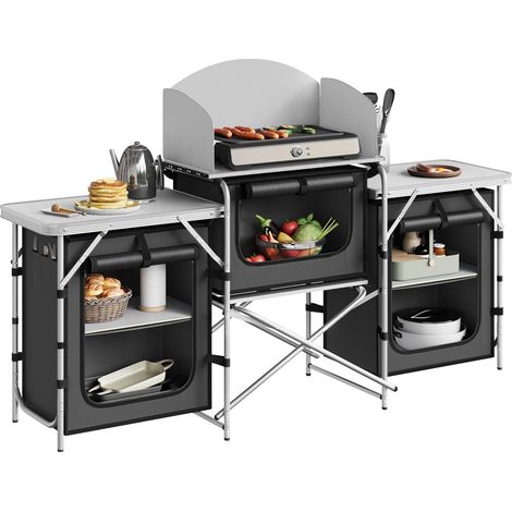 WOLTU Cocina de camping plegable con estantes, encimera de aluminio y MDF, gris oscuro (1/5)