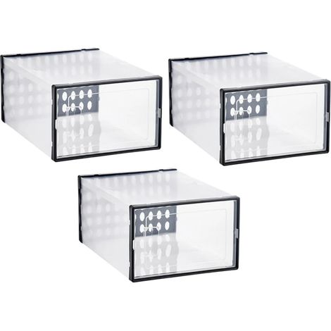 Lot de 3 boîtes à chaussures de rangement (34 x 15,5 x 24 cm), en plastique PP robuste et facile à ranger pour la maison. (1/5)