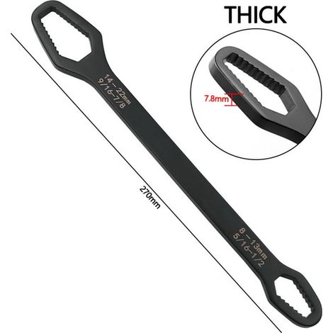 Clé à molette universelle en acier noir double - Outil de réparation pour la maison et le travail (8-22 mm) (1/4)