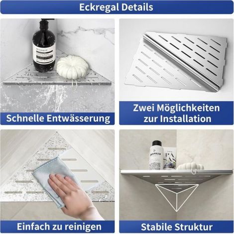 Etagere D Angle - Acier Inoxydable 304 - Pour Salle De Bain Et Cuisine - Charge Max 10 Kg - Installation Sans Perçage - 1 Piece (1/4)