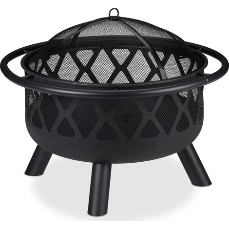 Brasero de jardin avec protection pare-étincelles design moderne extérieur 100 x 100 x 40 cm en acier noir (1/5)