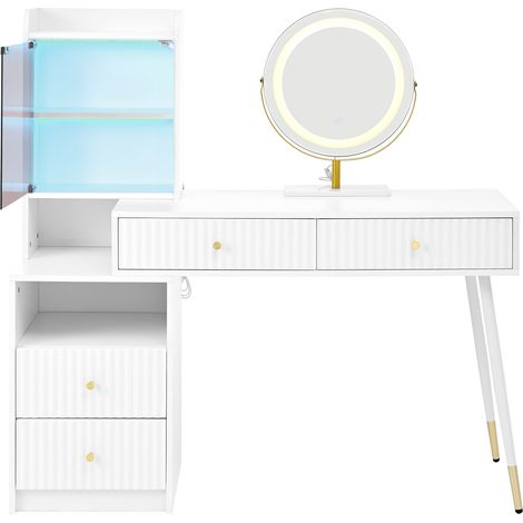 CAIziEnsemble coiffeuse avec miroir LED, tiroirs et compartiments de rangement