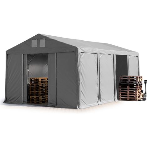 TOOLPORT Carpa almacén 6x8 m carpa industrial 3m de altura lateral PVC 850 N gris 100% impermeable con puerta corrediza (1/5)