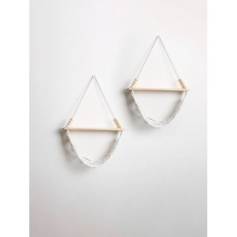 (MS12076-2pc) Étagère murale bohème en macramé avec panier en filet, étagère flottante en bois pour la décoration de la maison, de la chambre au salon, et le rangement de la cuisine. Idée cadeau. (1/5)
