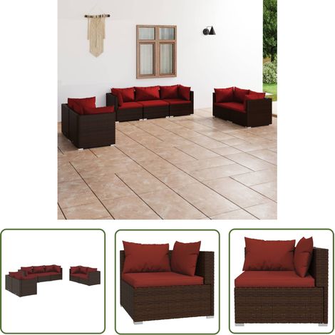 The Living Store 7-tlg. Garten-Lounge-Set mit Kissen Poly Rattan Braun - Gartensortiment - Lounge Set - Gartenmöbel - Outdoor Furniture - Esszimmergarnitur (1/5)