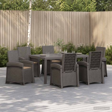 vidaXL Ensemble de salle à manger pour jardin 7 pc Gris clair et Taupe (1/5)