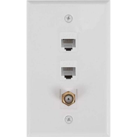 Plaque Murale Coaxiale Ethernet 2 Ports RJ45 Cat6 et 1 Connecteur F Femelle (1/4)