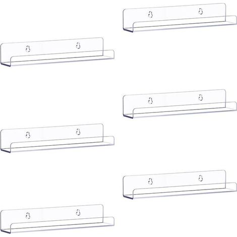Set di 6 mensole galleggianti in acrilico trasparente per riporre oggetti a parete, 38 cm, mensole per bambini, mensole espositive per camera da letto, soggiorno, bagno, cucina -Crezuo