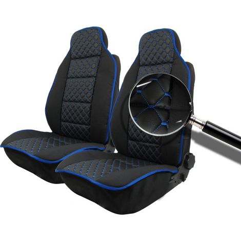 Komplett-Set: universelle Sitzbezüge (Massagertyp) 1+1 für Vordersitze, Luxus, schwarz mit blauer Naht, Kunstleder