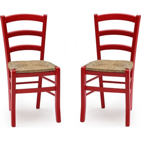 Sedie in legno faggio Rosso seduta paglia - VENEZIA SET DA 2 (1/3)