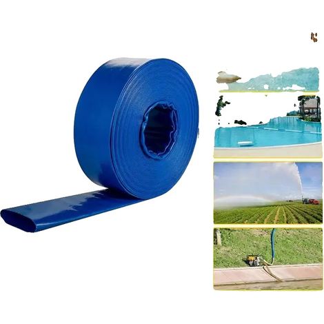 Manguera de drenaje, 51 mm de diámetro, 32 m de longitud, robusta, resistente a la intemperie, azul. (1/5)