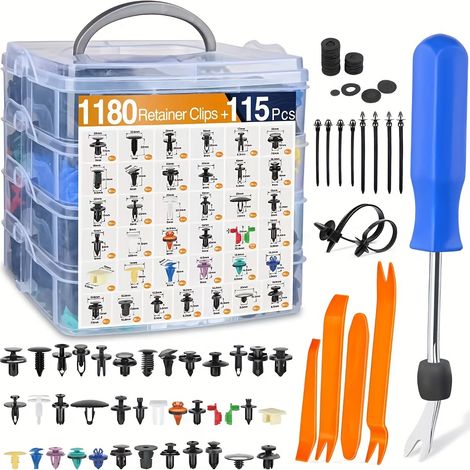 1295-teiliges Befestigungs- und Clip-Set für Autos, inklusive hochbelastbarer Nylonnieten, Kabelbinder, Reißnägel und Kunststoffteile mit Demontagewerkzeugen