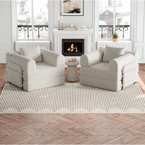 Schlafsofa 2-in-1 mit Armlehnenfach Chenille Khaki OKMYHOME (1/5)
